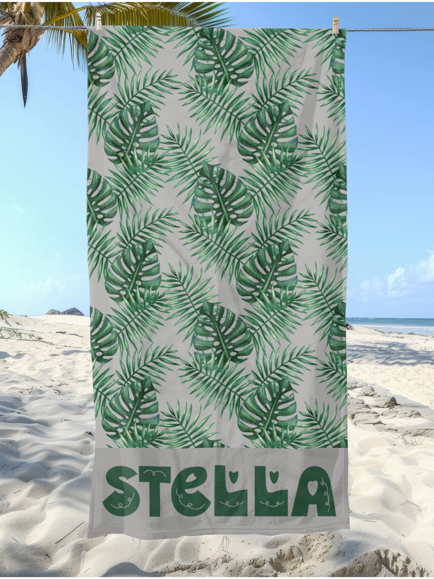 Tropical Bliss Grey Beach Towel