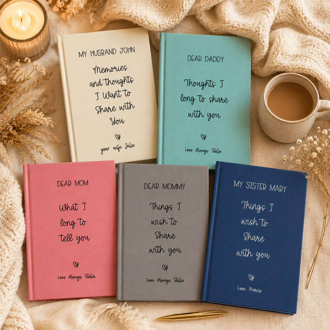 Personalized Dear Mum/Dad/Sister/Friend Engraved Vegan Leather Journal — "Things I Wish to Share with You" Memorial Gift