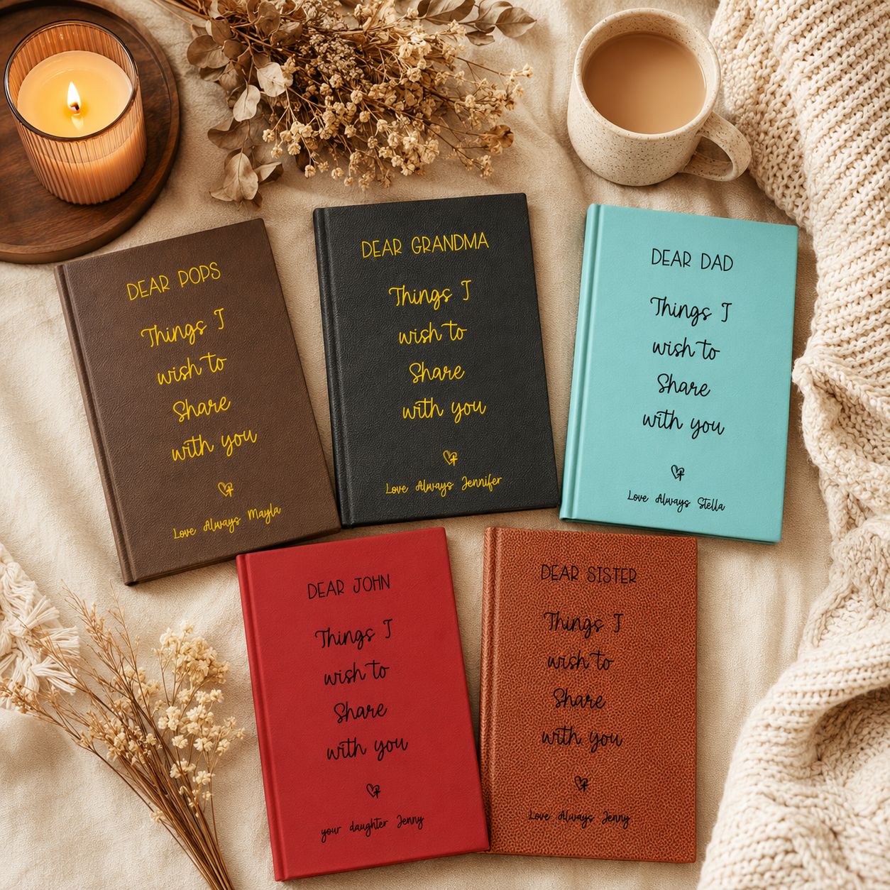 Personalized Dear Mum/Dad/Sister/Friend Engraved Vegan Leather Journal — "Things I Wish to Share with You" Memorial Gift