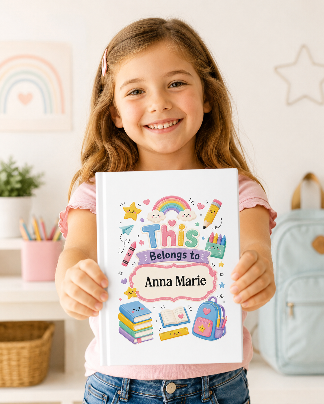 Personalized Kids Hardcover Notebook — "This Belongs to [Name]" Cute School Notebook/Back to School