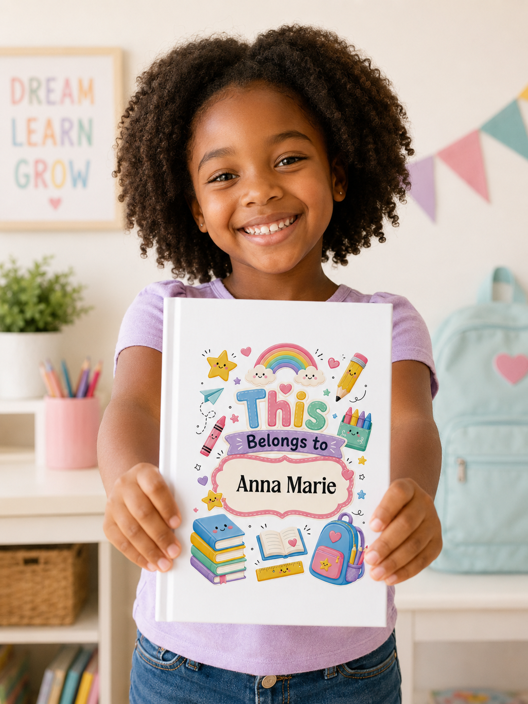 Personalized Kids Hardcover Notebook — "This Belongs to [Name]" Cute School Notebook/Back to School