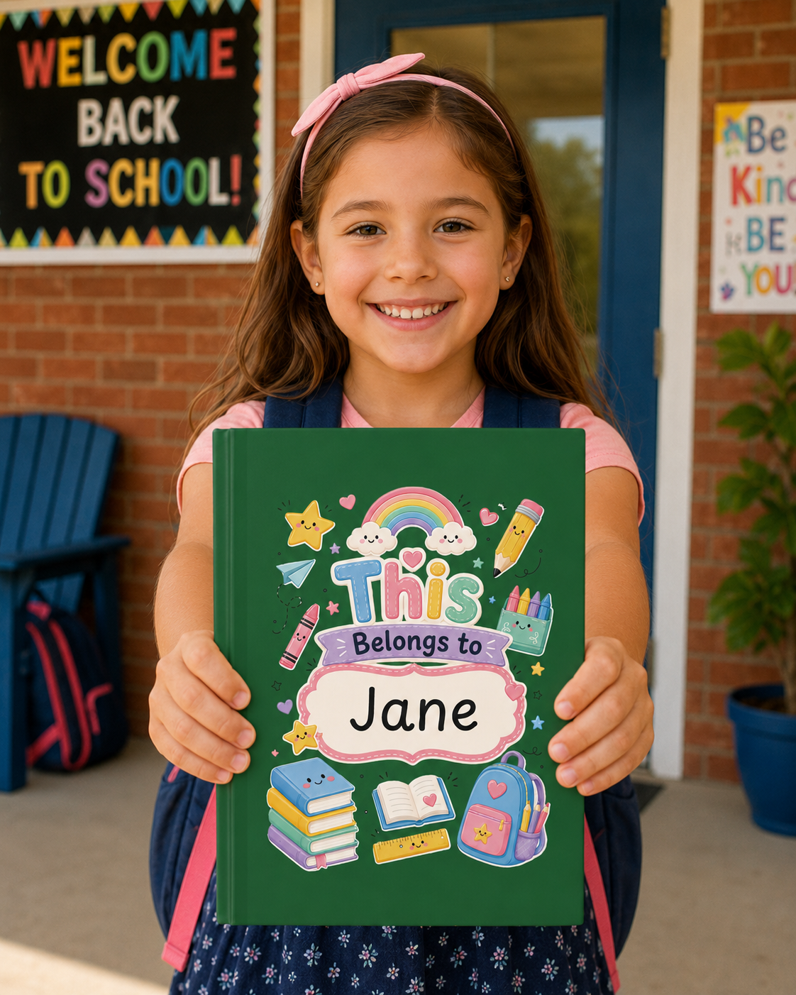 Personalized Kids Green Hardcover Notebook — "This Belongs to [Name]" Cute School Notebook/Back to School