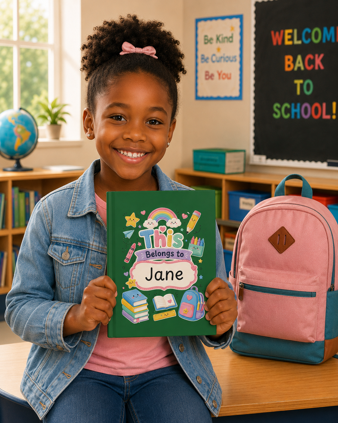 Personalized Kids Green Hardcover Notebook — "This Belongs to [Name]" Cute School Notebook/Back to School