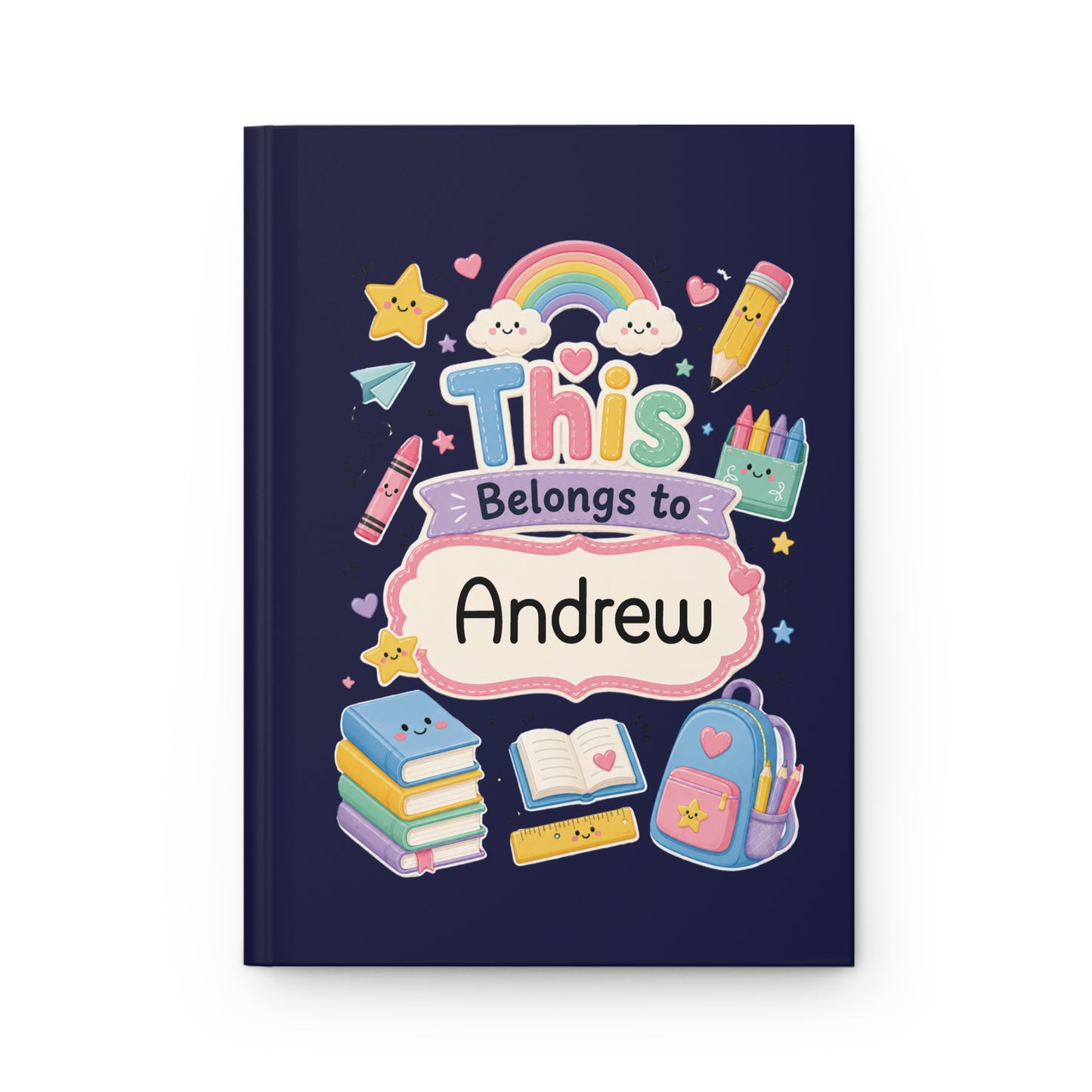 Personalized Kids Navy Hardcover Notebook — "This Belongs to [Name]" Cute School Notebook/Back to School.