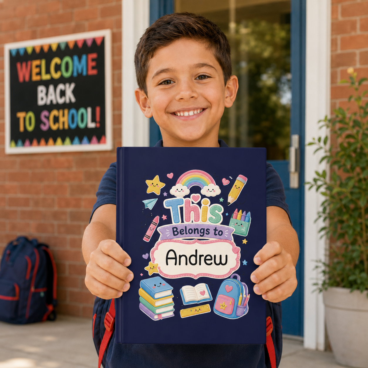 Personalized Kids Navy Hardcover Notebook — "This Belongs to [Name]" Cute School Notebook/Back to School.