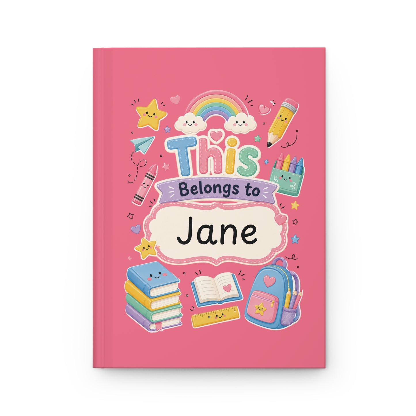 Personalized Kids Pink Hardcover Notebook — "This Belongs to [Name]" Cute School Notebook/Back to School.