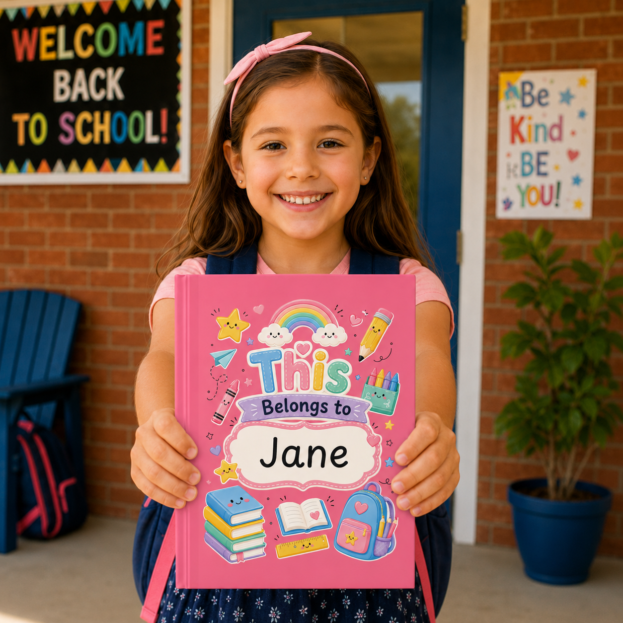 Personalized Kids Pink Hardcover Notebook — "This Belongs to [Name]" Cute School Notebook/Back to School.