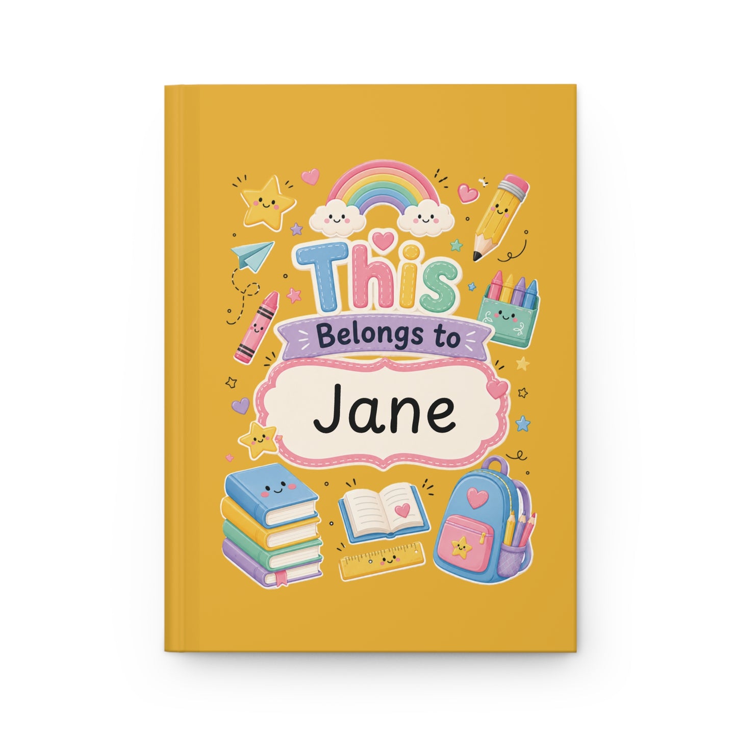 Personalized Kids Yellow Hardcover Notebook — "This Belongs to [Name]" Cute School Notebook/Back to School.