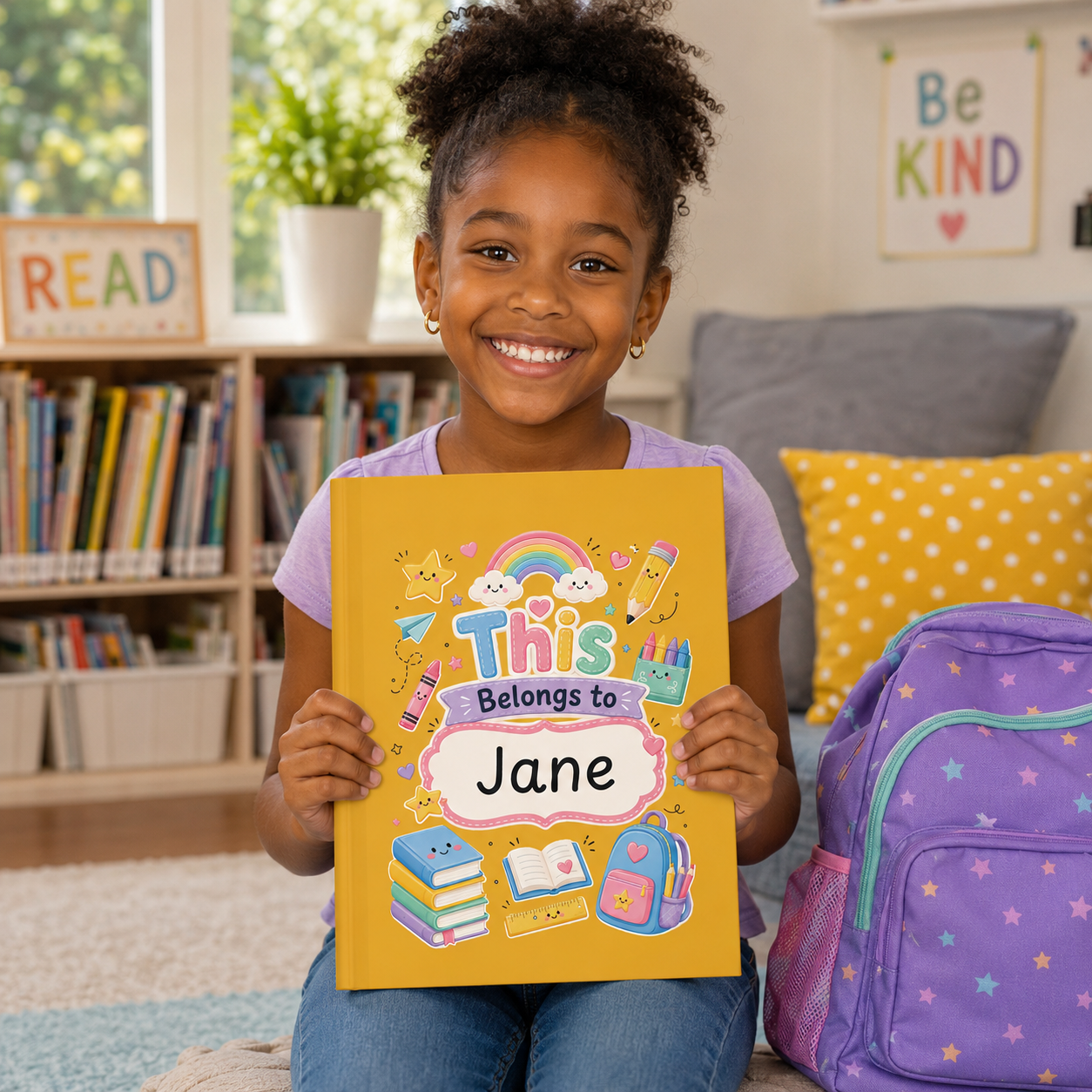 Personalized Kids Yellow Hardcover Notebook — "This Belongs to [Name]" Cute School Notebook/Back to School.