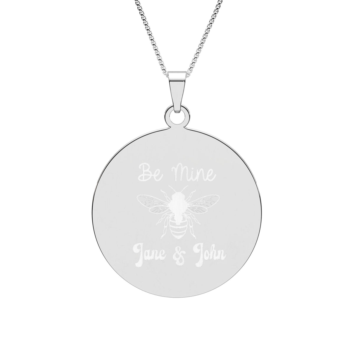 Round Bee Photo Pendant Necklace – “Be Mine” Engraved Gift