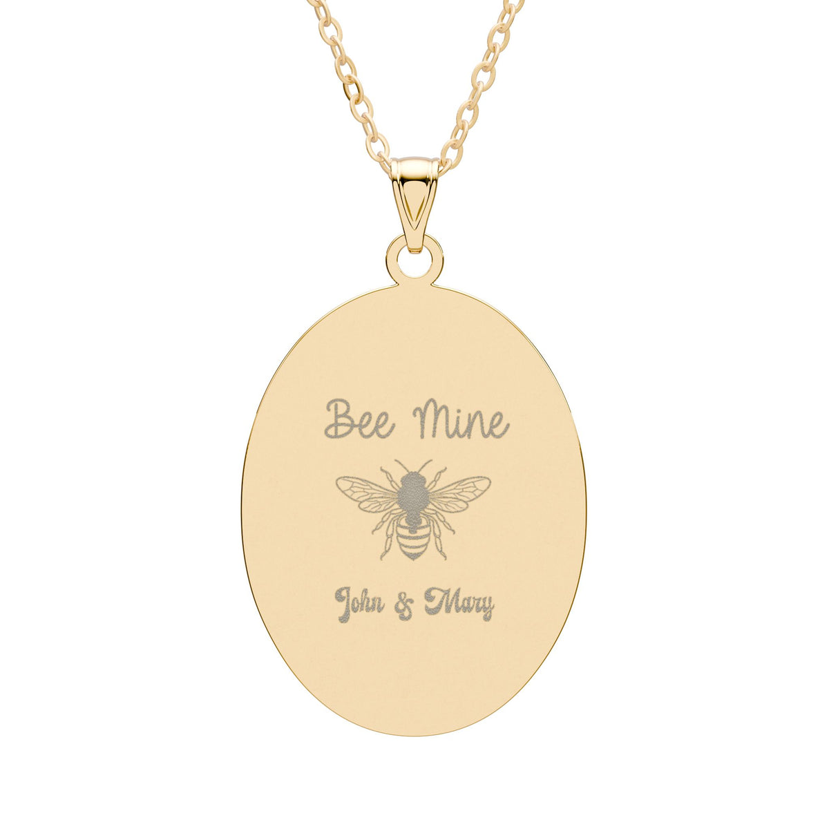 Bee Mine Oval Pendant Necklace — Personalized Bee Engraved Jewelry (Custom Name Option)