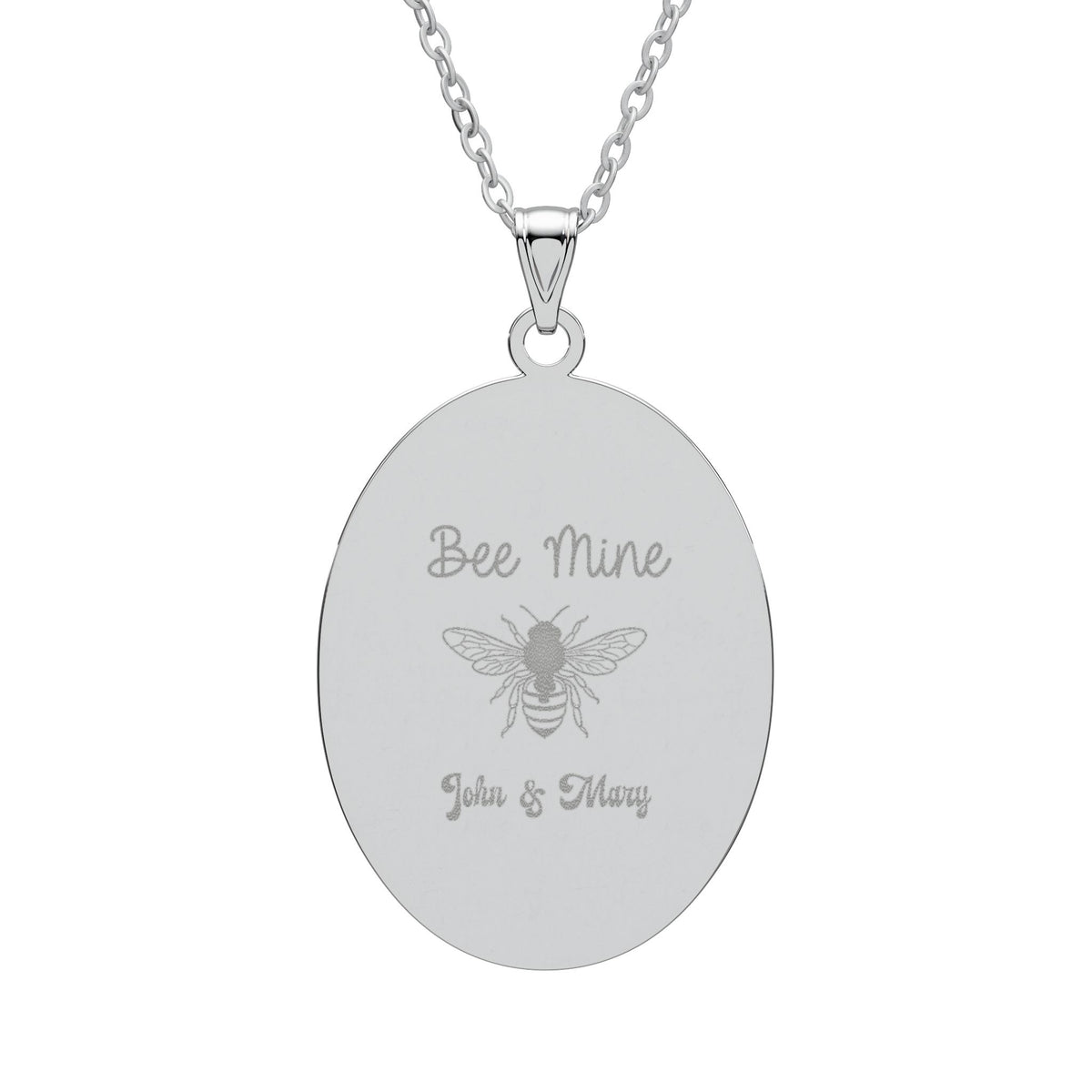 Bee Mine Oval Pendant Necklace — Personalized Bee Engraved Jewelry (Custom Name Option)