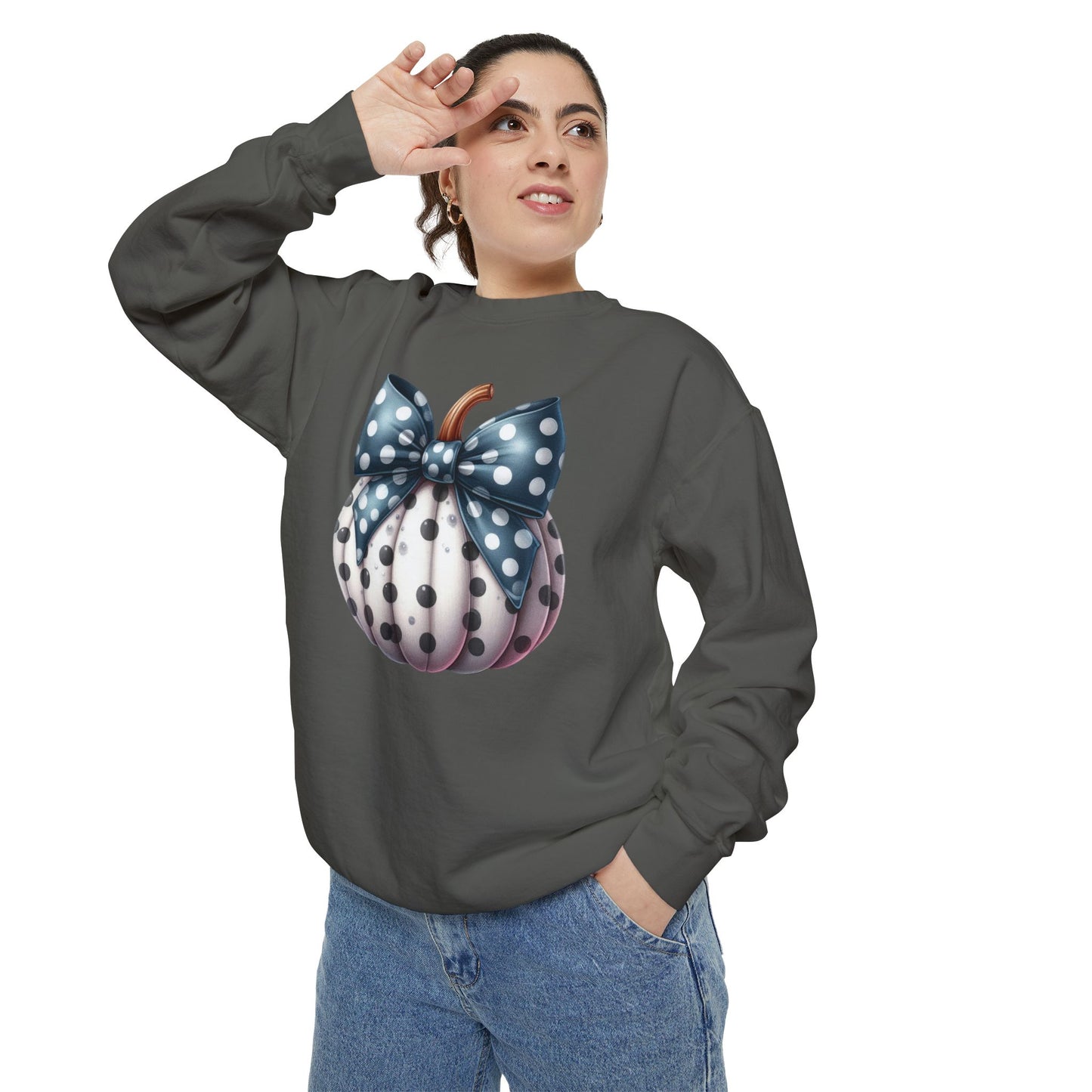 Polka Dot Pumpkin Charm Unisex Garment-Dyed Sweatshirt