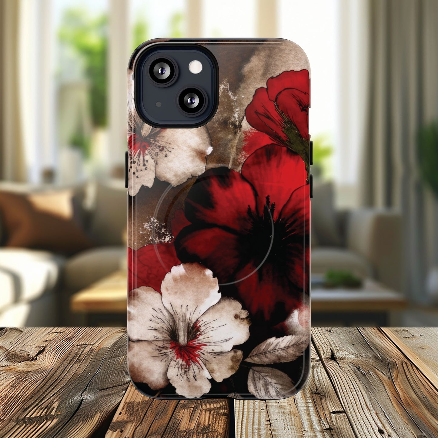 Crimson Noir Tough iPhone Magnetic Cases, Tough iPhone Protector, Stylish Floral Design, Gift for Her, Floral Accessories