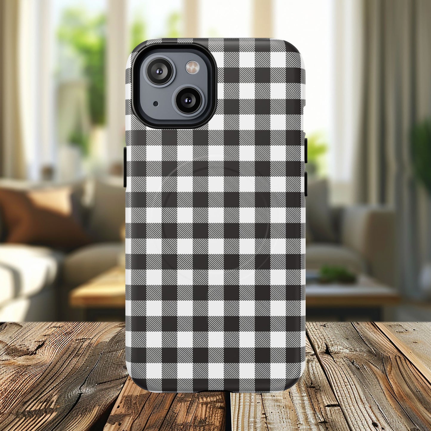 Black and White Gingham Phone Case, Tough Magnetic Cases, Stylish Phone Cover, Gift for Her, Trendy Phone Accessory, Checkered Print