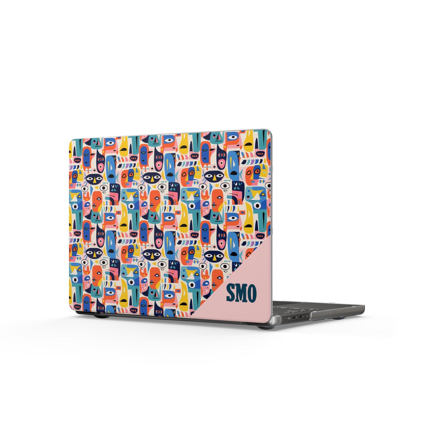 Custom Colorful Abstract Cat Pattern Matte MacBook Case — Personalized Monogram