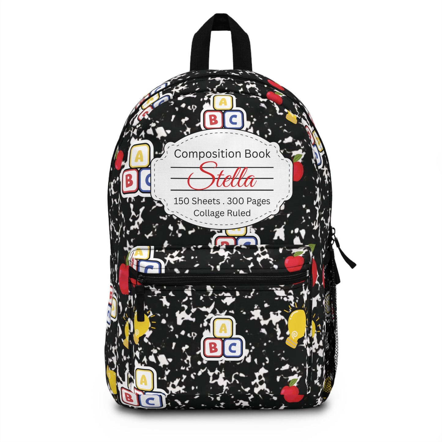 Personalized Black Composition Book Inspired Backpack for Students, Fun School Bag, Back to School Essentials, Notebook Print Backpack, College Student Gift