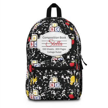 Personalized Black Composition Book Inspired Backpack for Students, Fun School Bag, Back to School Essentials, Notebook Print Backpack, College Student Gift