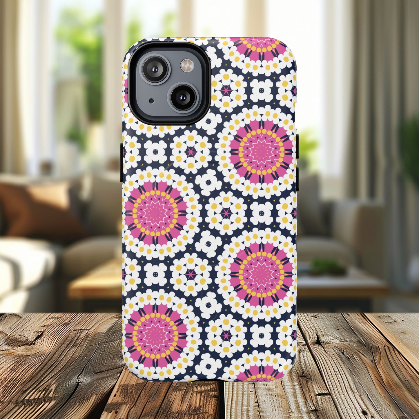 Petal Prism Pop Tough Magnetic iPhone Case, Tough Protection, Unique Design, Gift for Her, iPhone Accessories, Boho Style, Floral MagSafe Accessory.