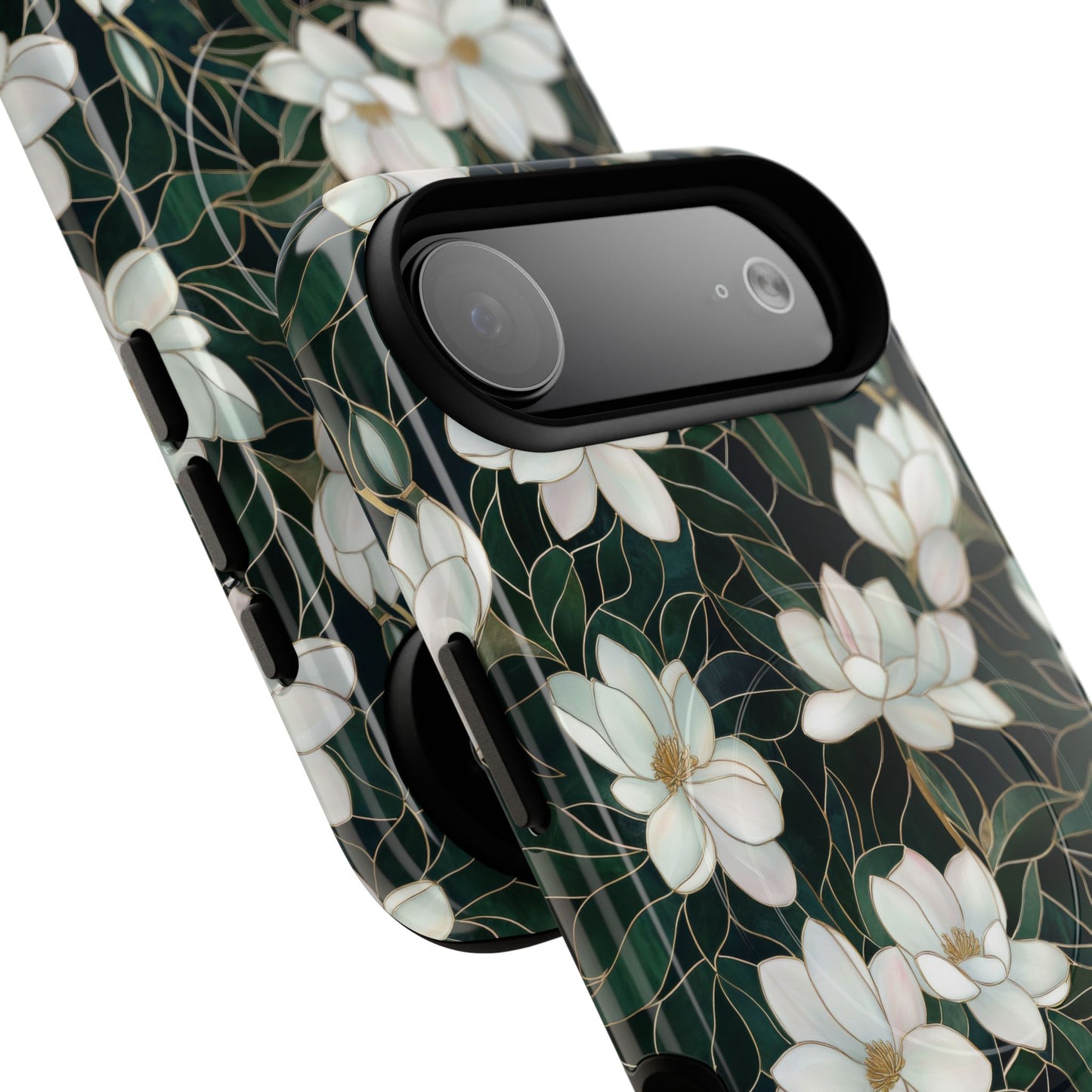 Midnight Magnolia Tough iPhone Magnetic Case, Stylish Stained Glass iPhone Protection, Nature Lover Gift, Spring Vibes
