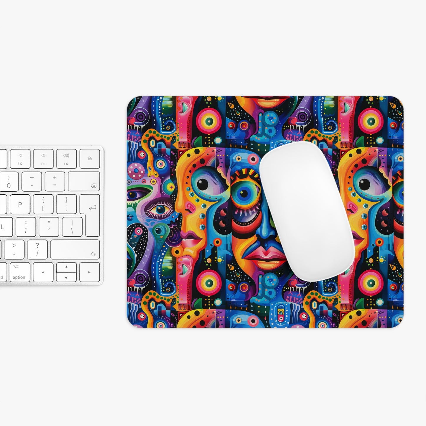 Psychedelic Visions Colorful Abstract Faces Mouse Pad - Artistic Desk Accessory
