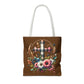 Faith and Floral Cross Heart Tote Bag