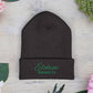 Green Embroidered 'ELOHIM, GENESIS 1:1' Classic Cuffed Beanie - Cozy Winter Hat, Streetwear Accessory, Personalized Gifts, Religious Apparel, Unisex Beanie