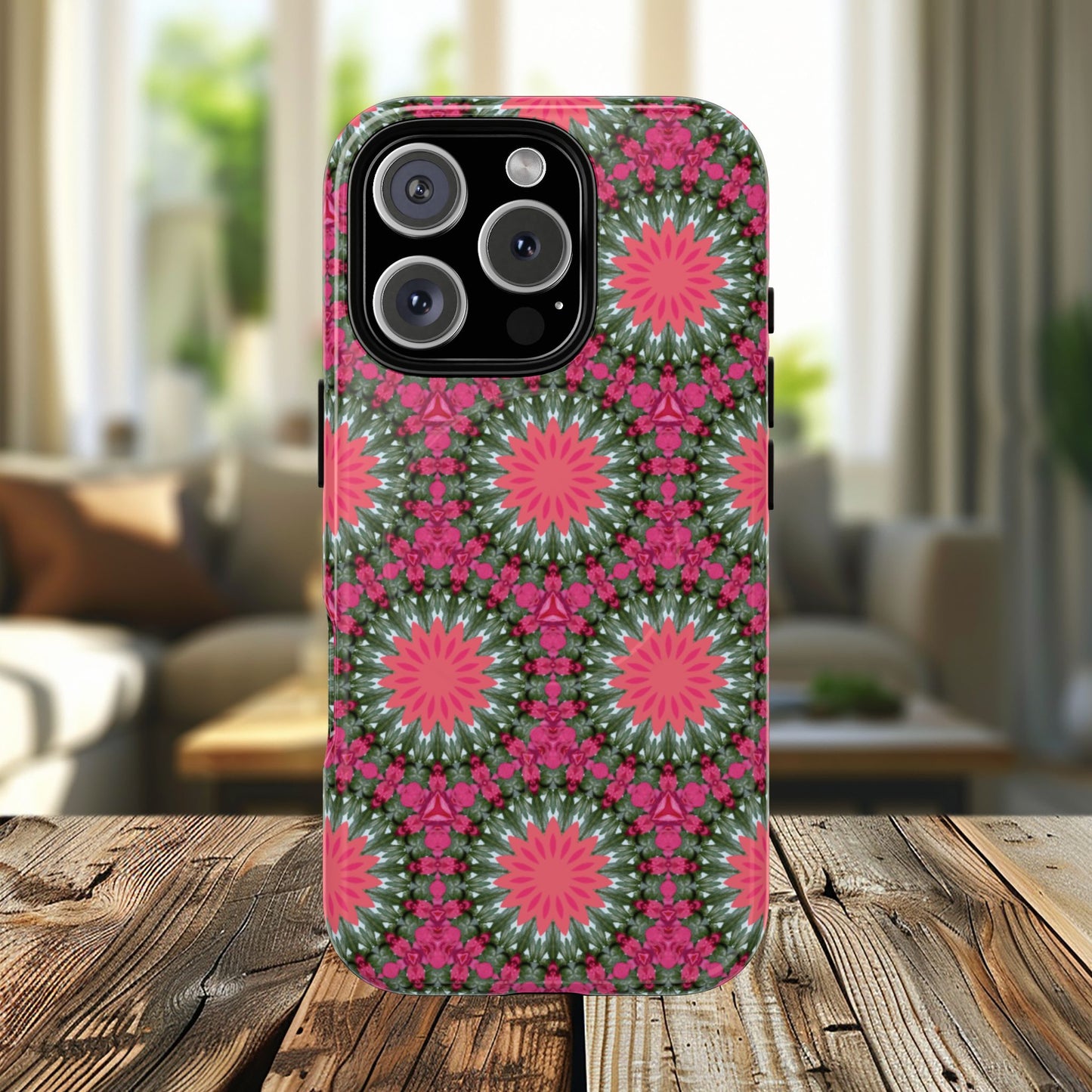 Floral KaleidoBloom iPhone Case, Tough Magnetic Cases, Floral iPhone Cover, Stylish Tech Accessory, Durable Design, Vibrant Gift Idea