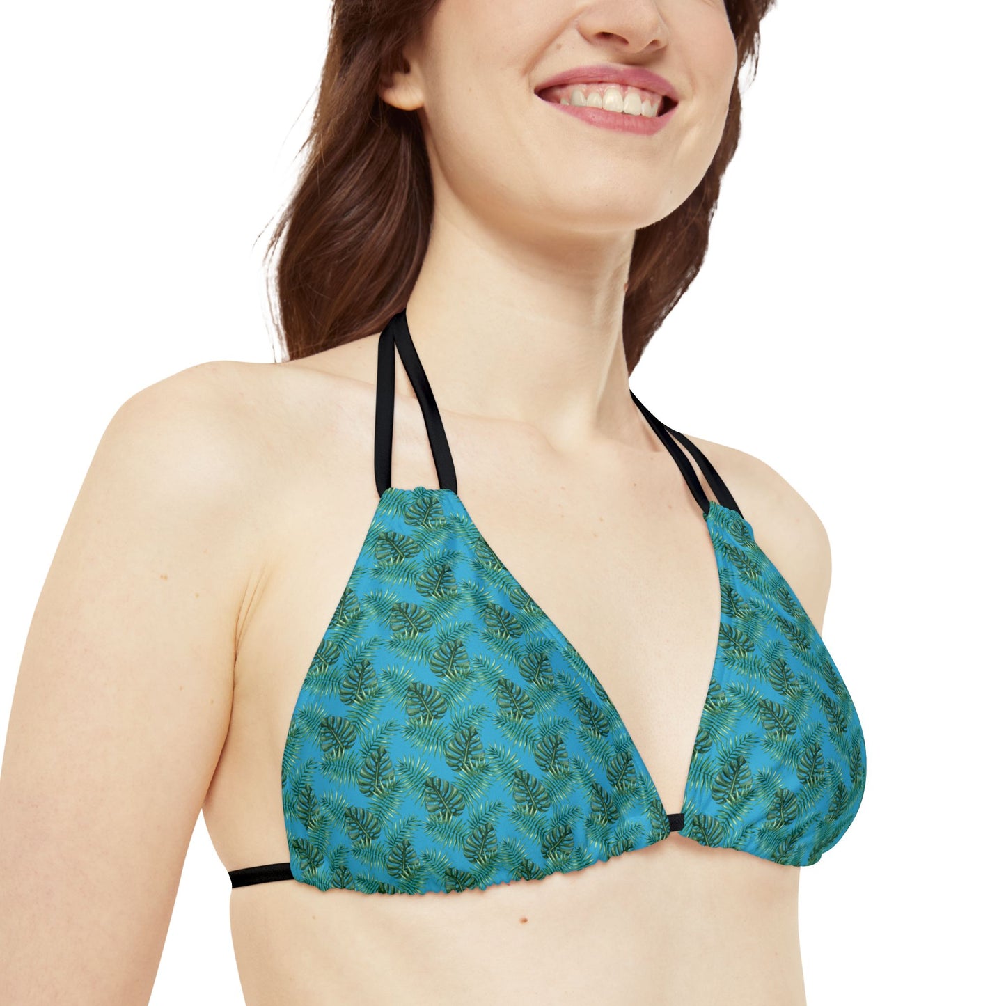 Turquoise Tropical Bliss Strappy Triangle Bikini Top (AOP)- (PY)