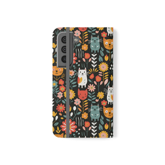 Whimsical Feline Garden iPhone and Samsung Flip Cases