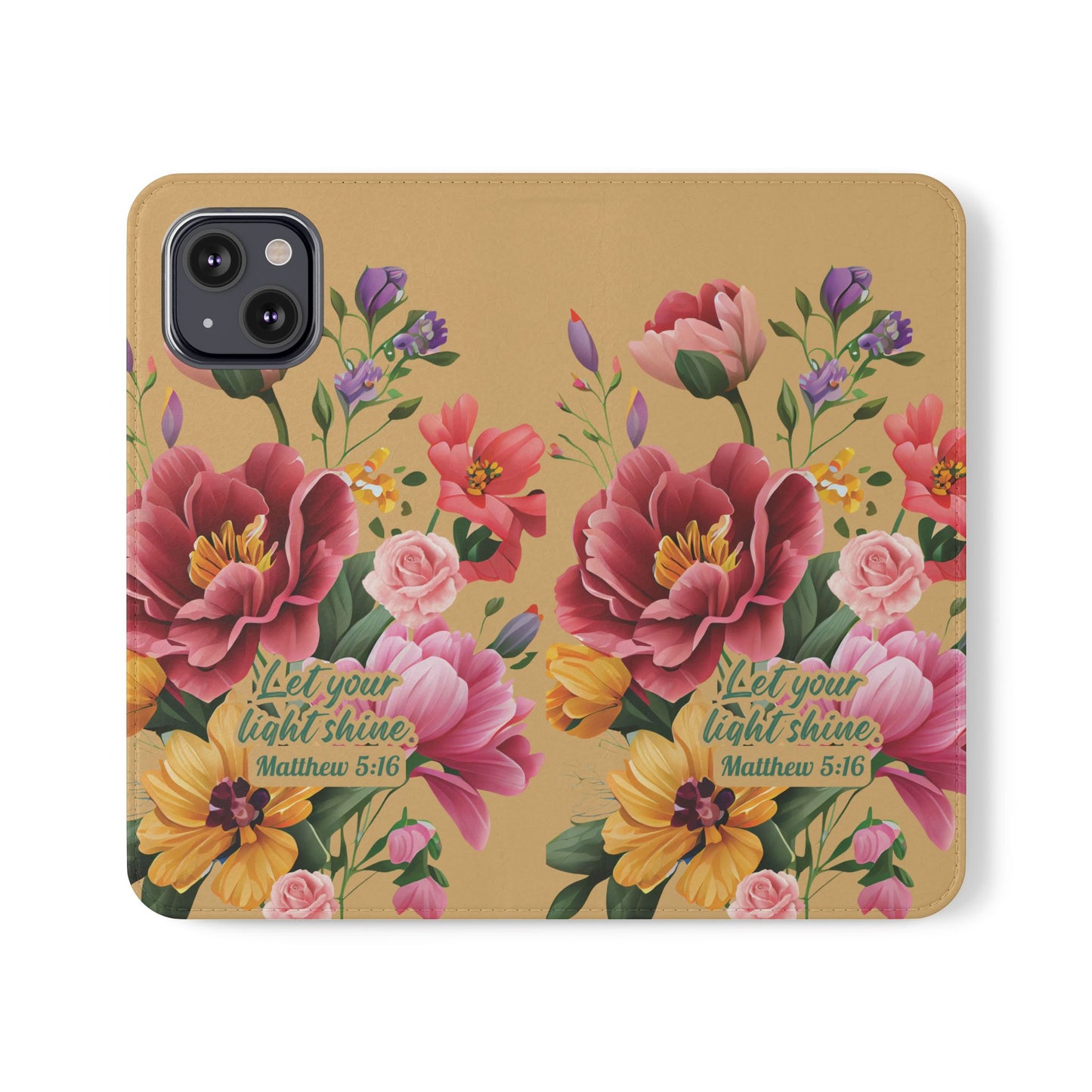 Floral Scripture Flip Case — "Let Your Light Shine" Wallet Phone Cover (Matthew 5:16)