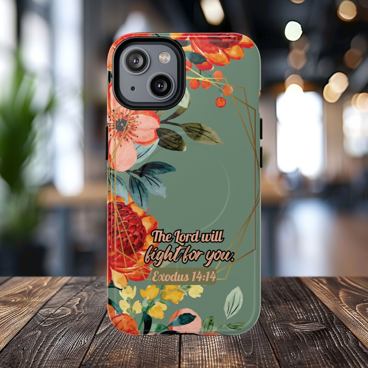The Lord will Fight for You Exodus 14:14, Inspirational Gift, Tough iPhone Magnetic Case Scripture, Sunflower Bible Verse, MagSafe® iPhone® Tough Case, iPhone 14, iPhone 15, iPhone 16, Pro, Pro Max, Plus.
