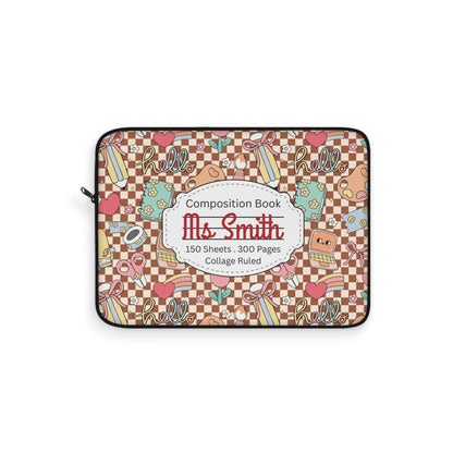 Personalized Brown Doodle Daydream Composition Book Inspired Laptop Sleeve, Educational Gift for Teachers, Classroom Organization, Back to School, Unique Teacher Accessory