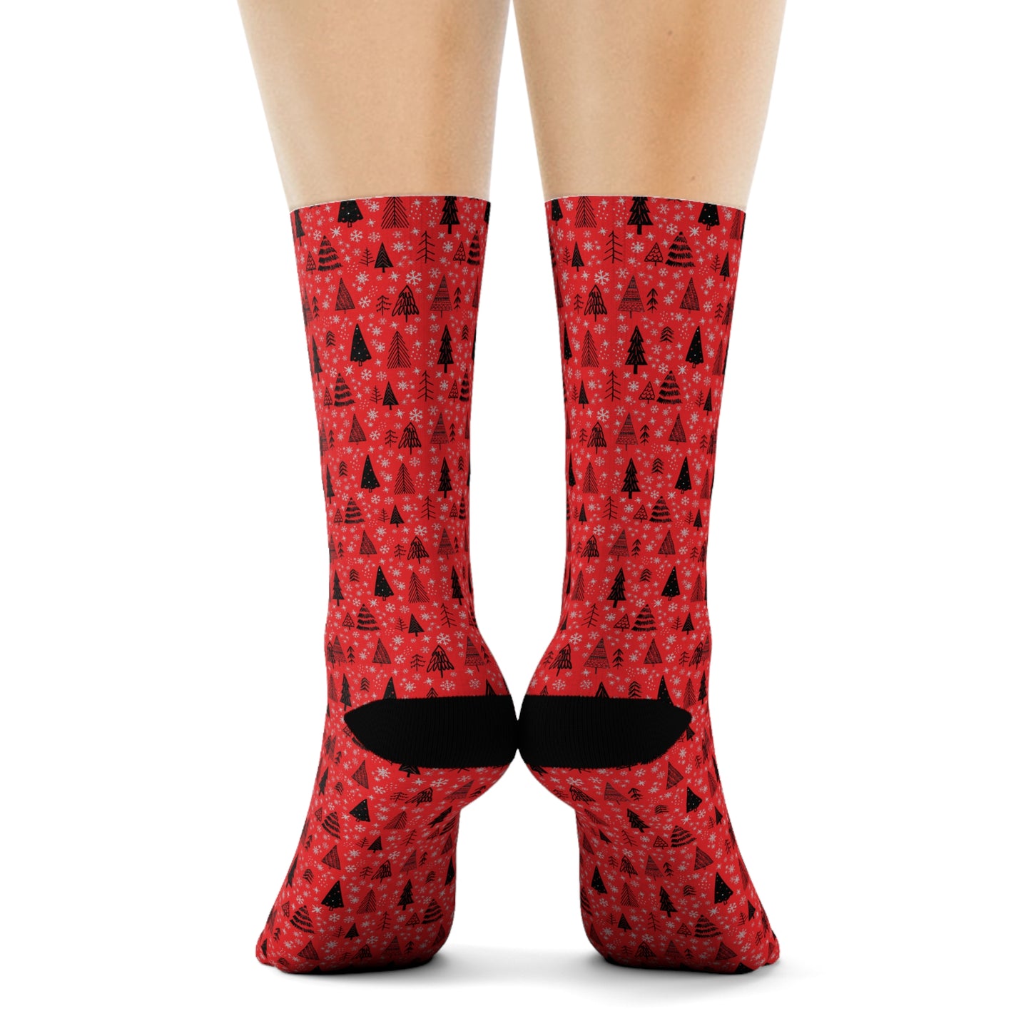 Winter Wonderland Red Crew Socks - Soft & Elastic Polyester/Spandex Blend - One Size Fits All