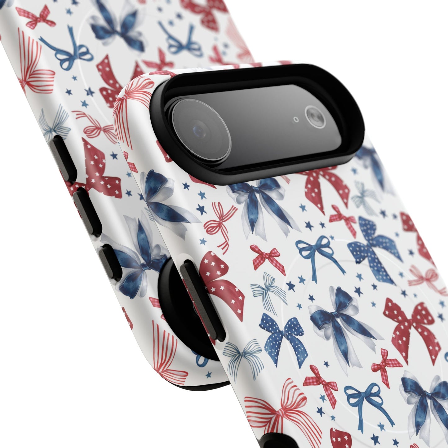 Patriotic Coquette Tough iPhone Magnetic Case, Stylish Gift for Her, Summer Celebrations, Cute Bow Design