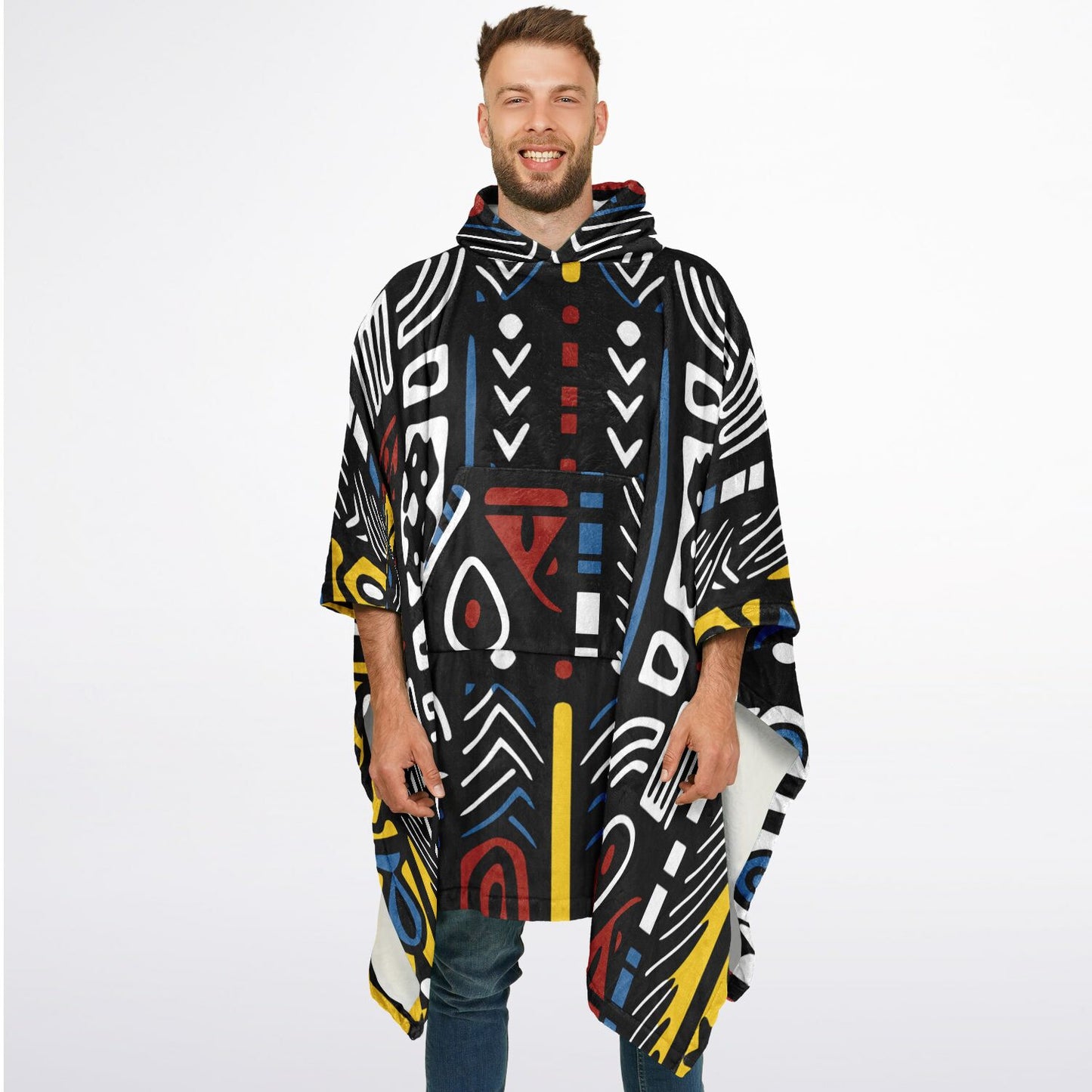 Geometric Harmony Flannel Blanket Poncho - AOP
