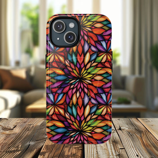 Prism Bloom Tough iPhone Magnetic Case, Stained Glass  MagSafe Cases, iPhone Accessory, Floral Design, Unique Gift, iPhone Protection