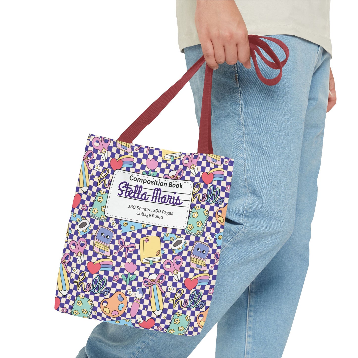 Personalized Purple Doodle Daydream Composition Book Inspired Tote Bag, Back to School Tote, Teacher Gift, Kids Bag, Custom Name Bag, Educational Accessories, Back to School Tote Bag.