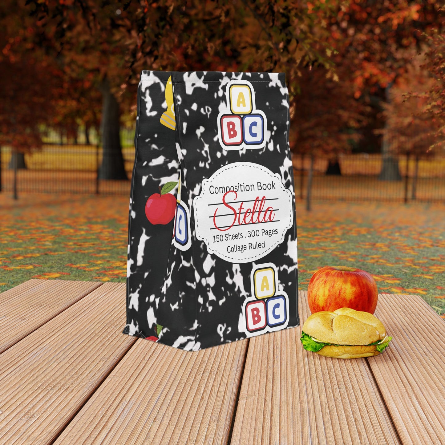 Custom Black Composition Book Inspired Stylish Polyester Lunch Box for Kids - Perfect for School, Picnics, or Snacks | Personalized ABC Design, Back to School, Family [...]