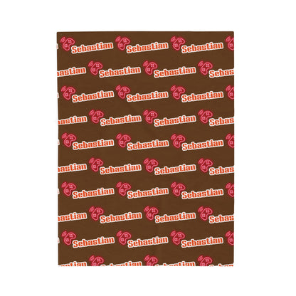 Personalized Name Velveteen Plush Blanket — Brown Retro Script Pattern Cozy Throw, Gift for Her, Gift for Him.