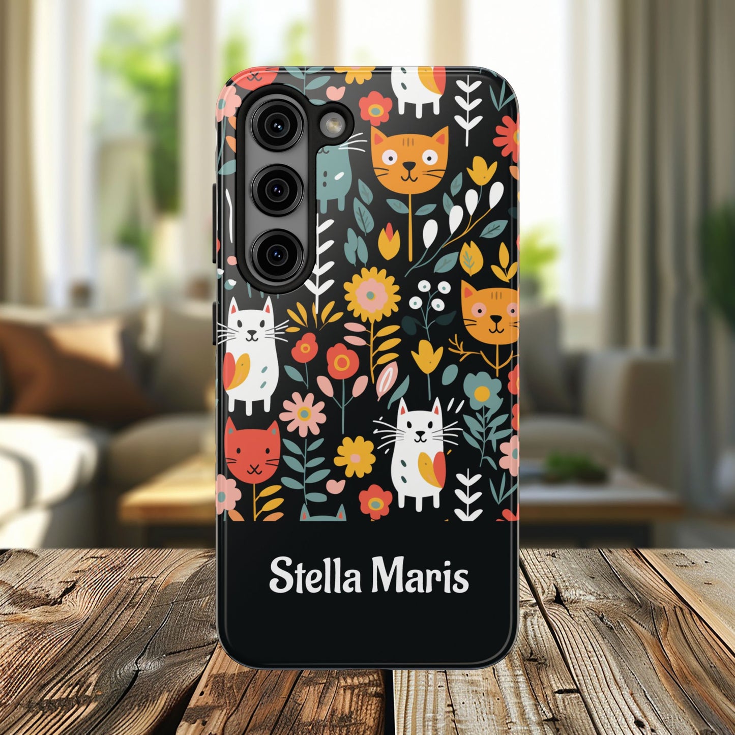 Personalized Whimsical Feline Garden Tough Phone Case — Custom Name iPhone & Samsung