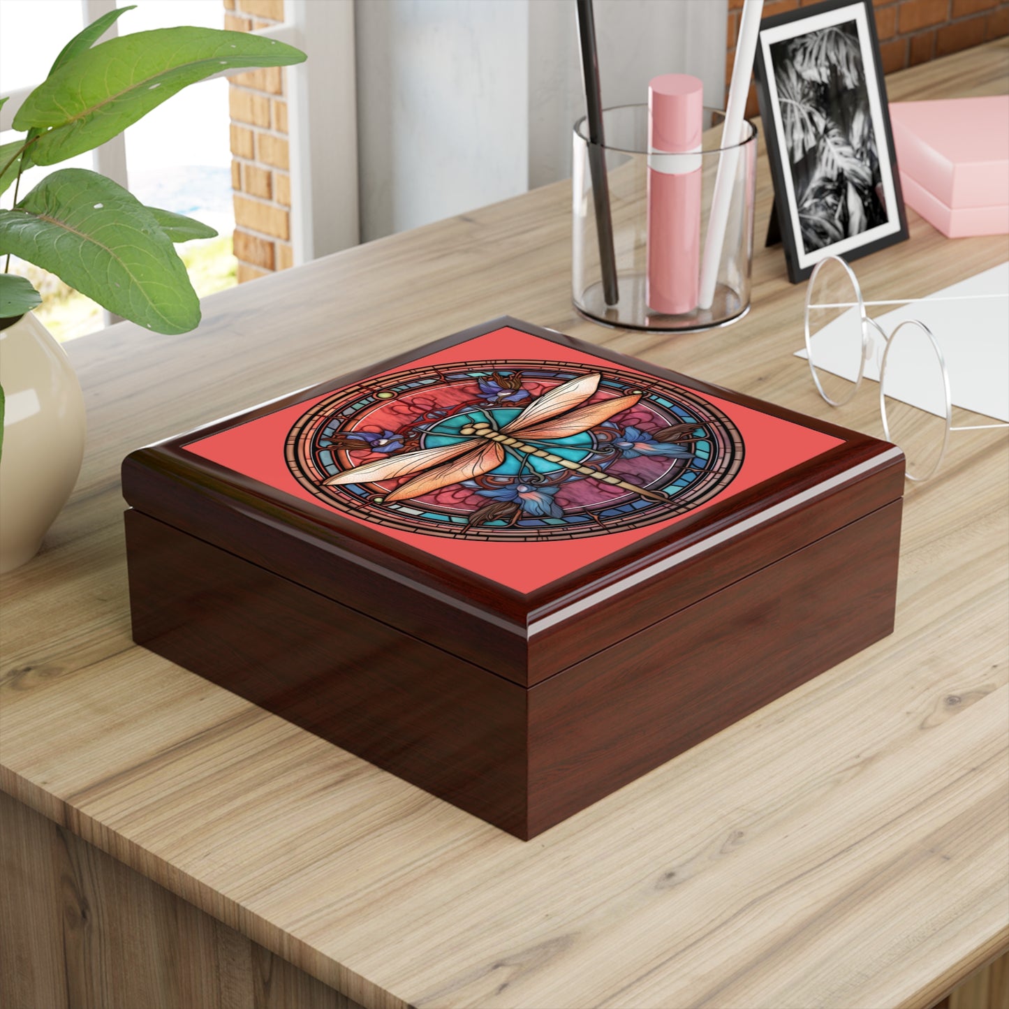 Dragonfly Stained Glass Jewelry Box — Decorative Trinket Keepsake for Her