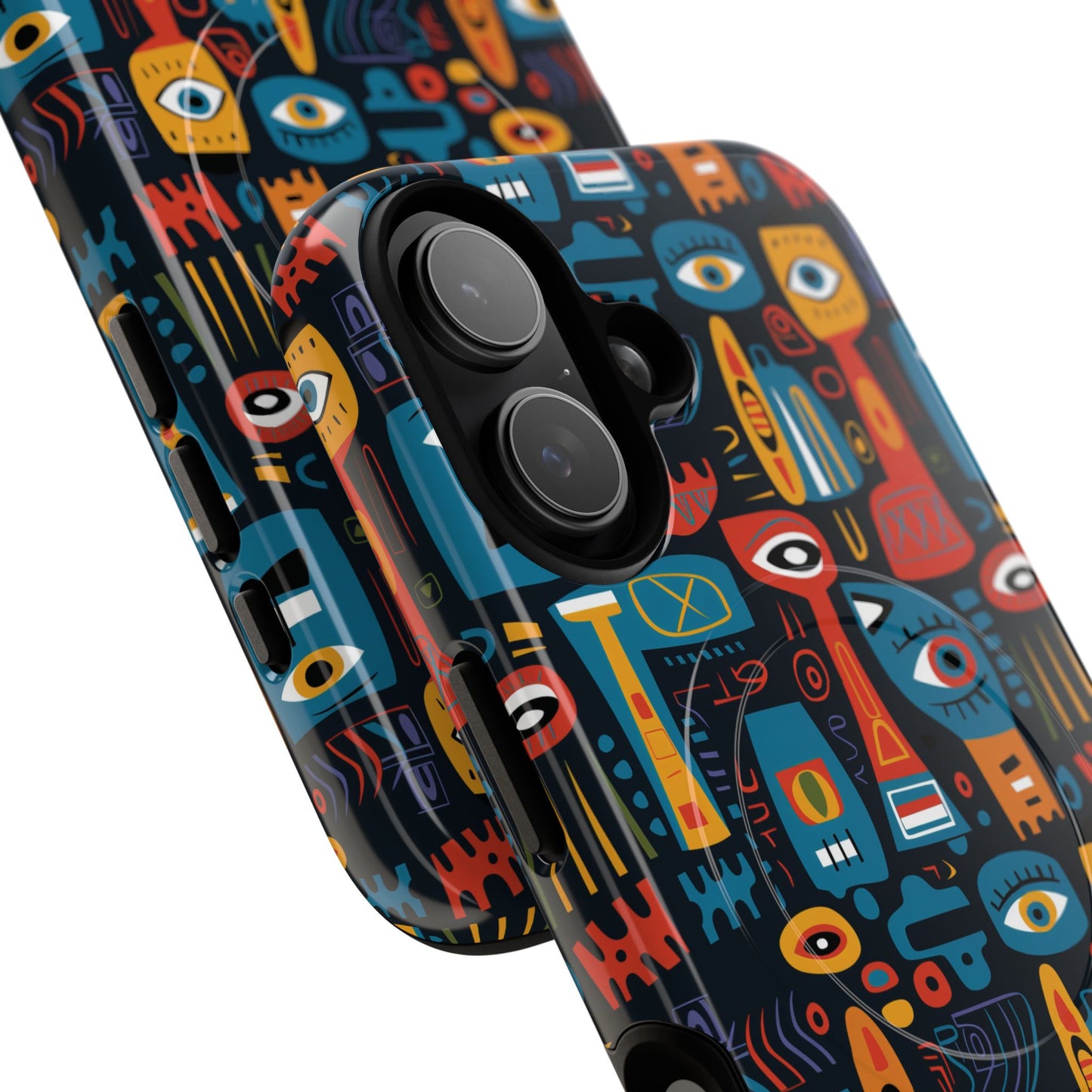 Urban Totem Vibe Tough iPhone Magnetic Case, Colorful Bohemian Art, Unique Gift for Him/Her, Holiday Accessory, iPhone Protection, MagSafe iPhone Case.