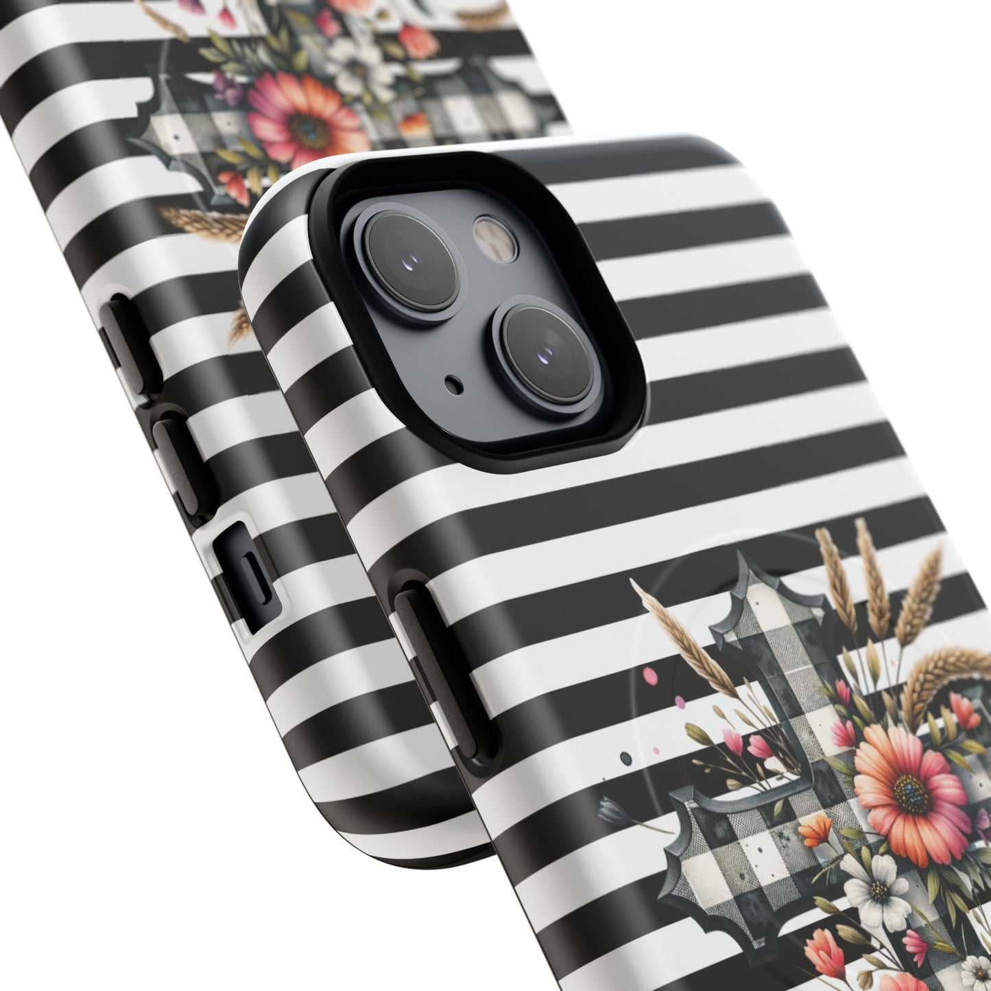 Grace in Bloom Tough Magnetic iPhone Case with Floral Cross Design, Boho iPhone Cover, Striped iPhone Case, Unique Religious Gift, Trendy Cell iPhone Accessory.