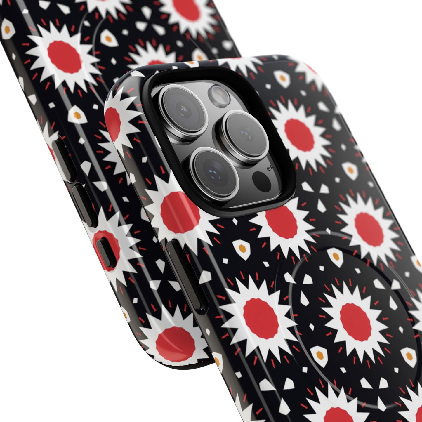 Crimson Spark Radiance Bold Floral Magnetic iPhone Cases, Stylish Tough Cases, Unique iPhone Accessories, Perfect Gift for Her, Trendy Tech Gear.