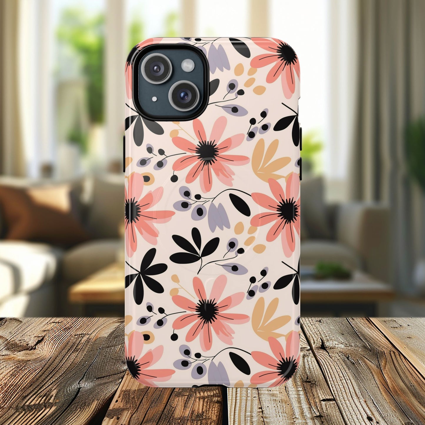 Stylish Soft Petal Noir iPhone Case, Floral iPhone Accessory for Her, Tough iPhone Magnetic Cases, Trendy iPhone Cover, Gift for Friends, Summer Vibes