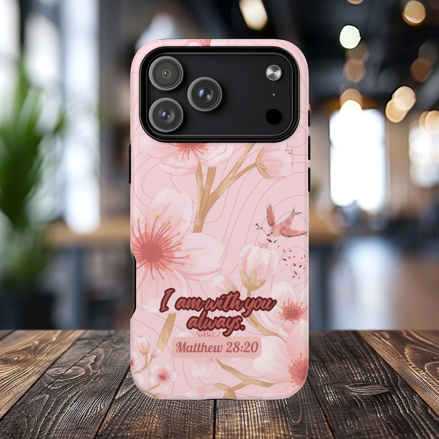 I am with You Always Matthew 28:20, Inspirational Gift, Floral Bible Verse, Magnetic Tough MagSafe® iPhone®, 13, 14, 15, 16, 17, Pro, Pro Max, Plus Cases.