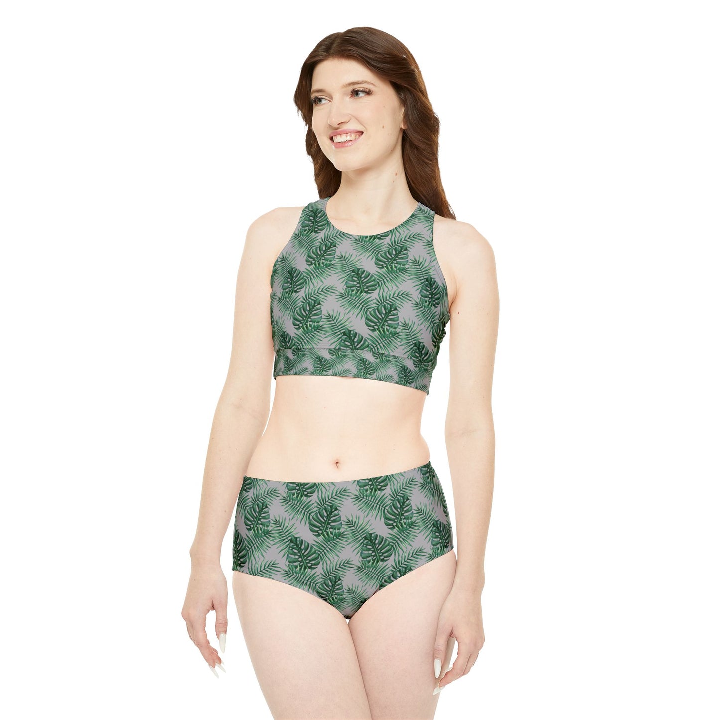 Grey Tropical Bliss Sporty Bikini Set (AOP)