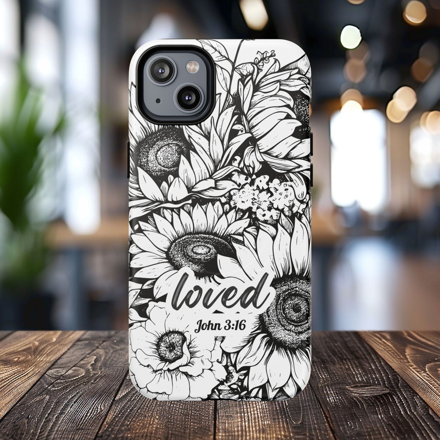 Loved John 3:16, Inspirational Gift, Tough iPhone Magnetic Case Scripture, Sunflower Bible Verse, MagSafe® iPhone® Tough Case, iPhone 14, iPhone 15, iPhone 16, Pro, Pro Max, Plus