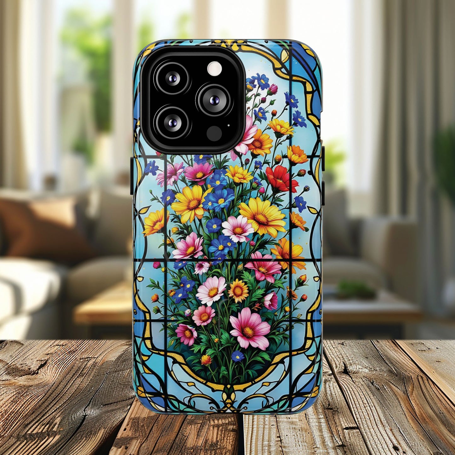 Floral Stained Glass Tough Magnetic Case, Durable Phone Cover, Gift for Nature Lovers, Unique Floral Design, Phone Accessories for All Occasions.